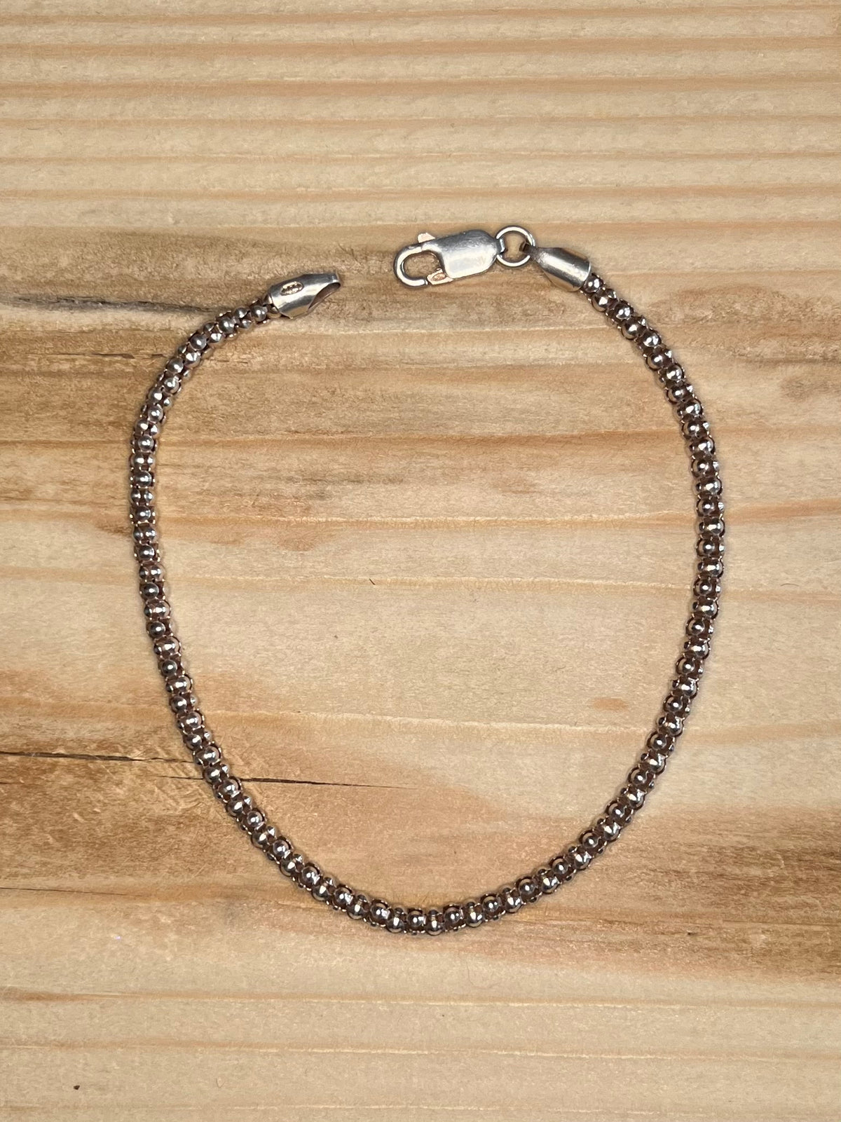 Delicate Popcorn Link Rose Gold Coloured 925 Sterling Silver 7.7 Inch Bracelet