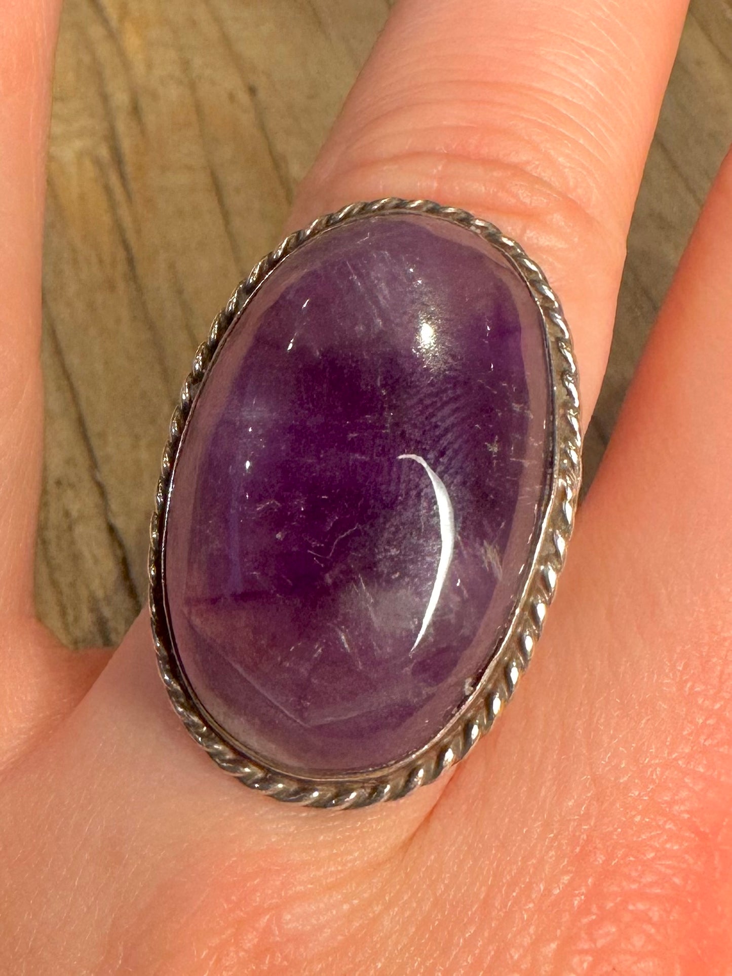 Vintage Amethyst Oval Mexico Adjustable Size N Ring