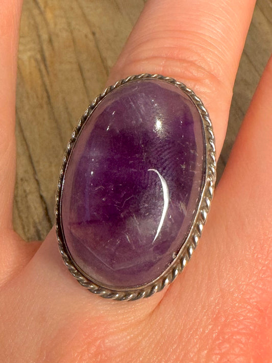 Vintage Amethyst Oval Mexiko Verstellbare Größe N Ring