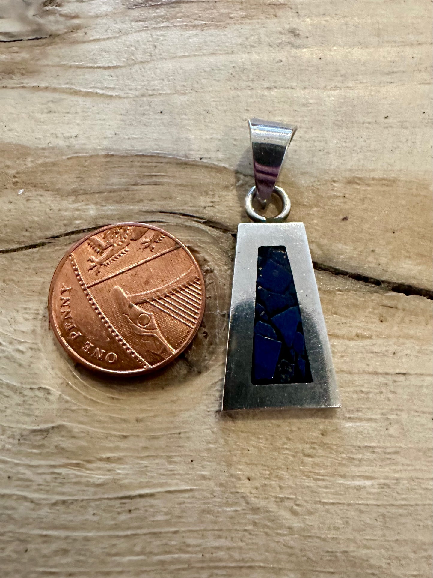 Vintage Lapis Inlay Mexico 925 Silver Pendant