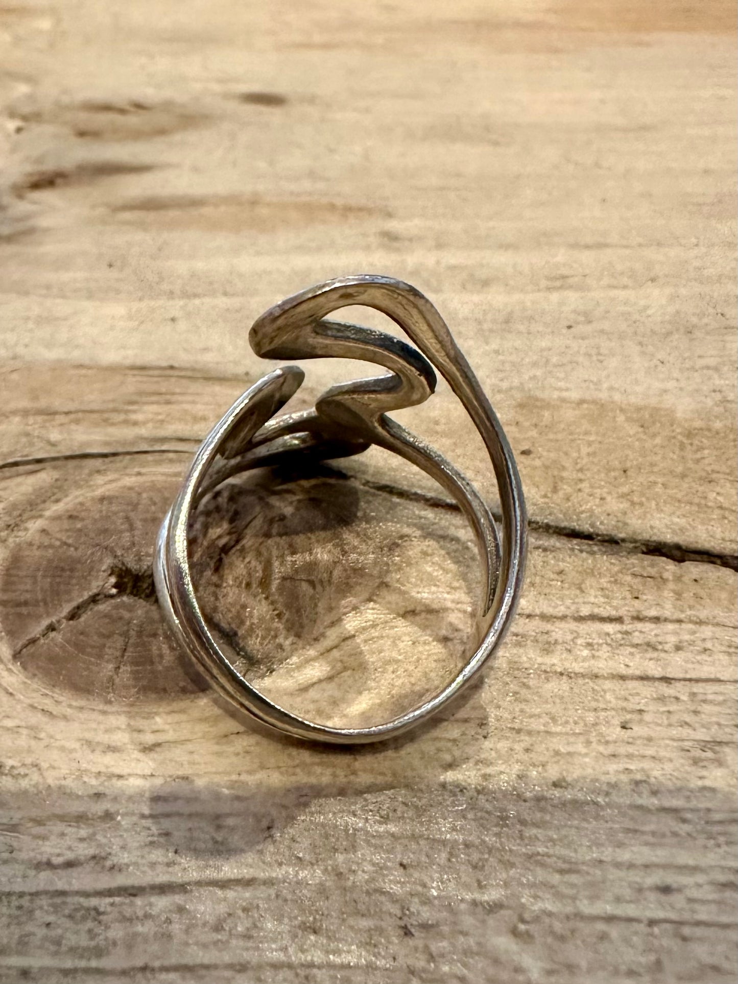 Abstract Squiggle Open Front 925 Silver Size Q Ring