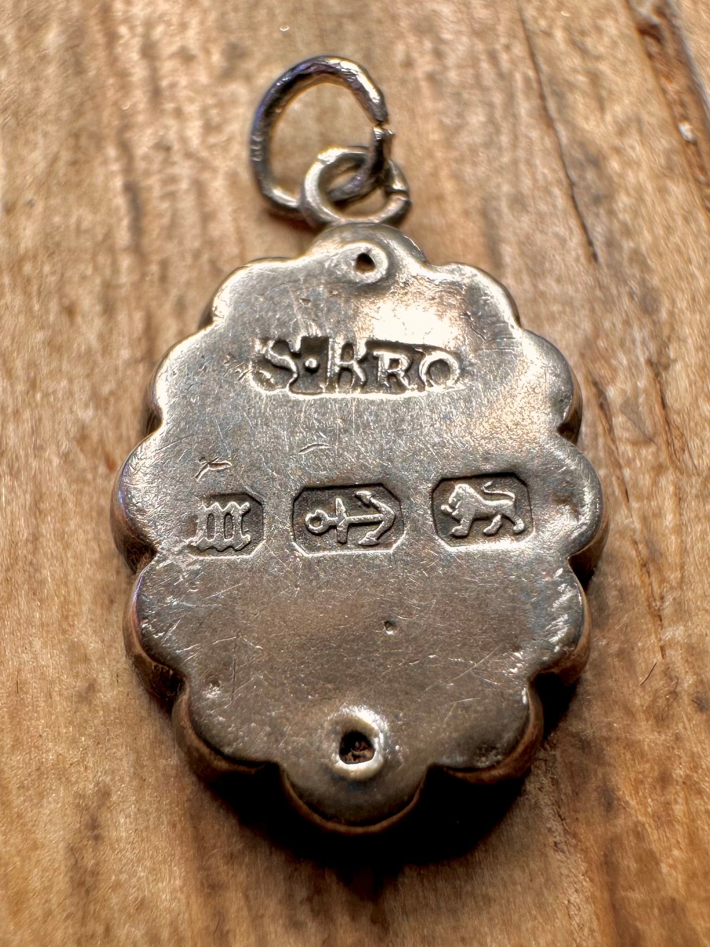 Antique 1896 Rose Engraved 925 Sterling Silver Pendant