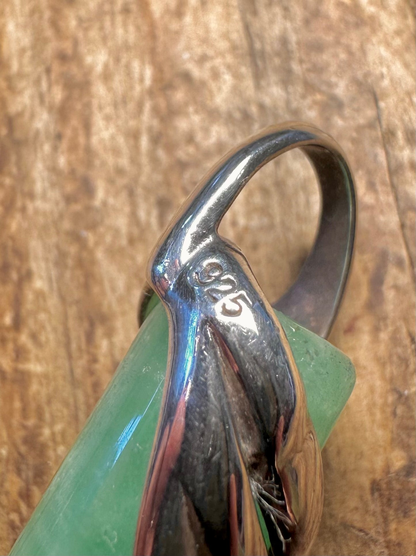 Green Jade Cylinder with Swirl 925 Sterling Silver Pendant