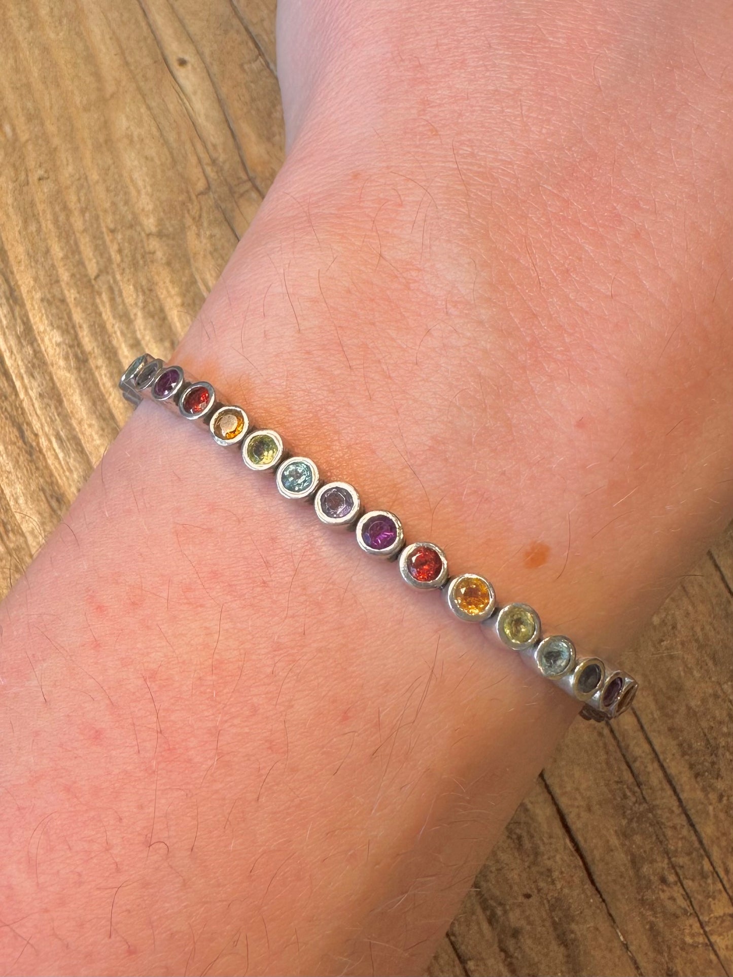 Multi Coloured Gemstones 925 Sterling Silver 7.5 inch Bracelet