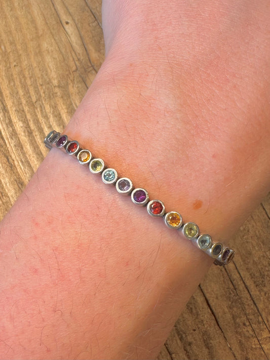 Multi Coloured Gemstones 925 Sterling Silver 7.5 inch Bracelet