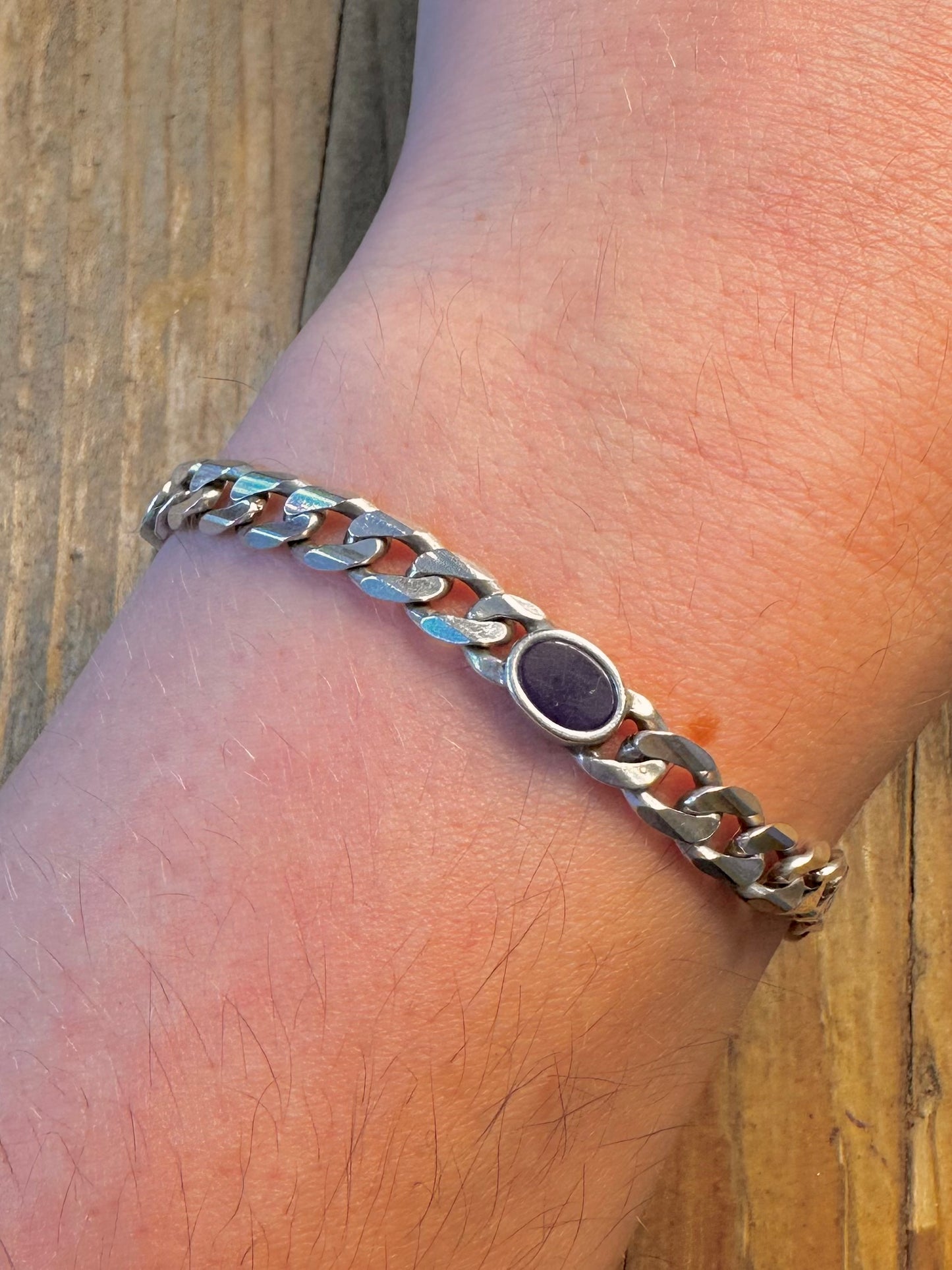 Lapis Lazuli Curb Chain 925 Sterling Silver 8 inch Bracelet