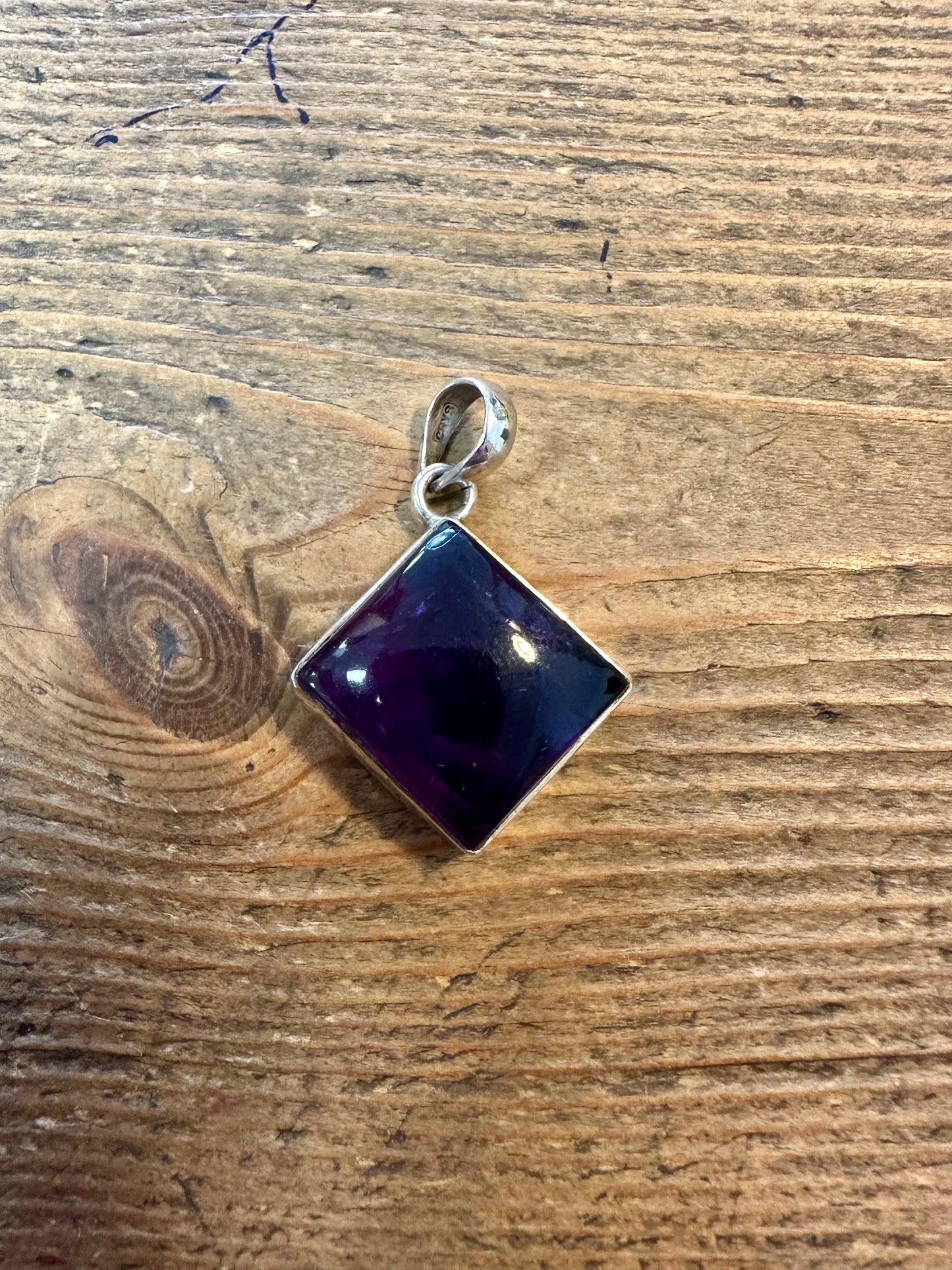 Abstract Square Amethyst 925 Silver Pendant