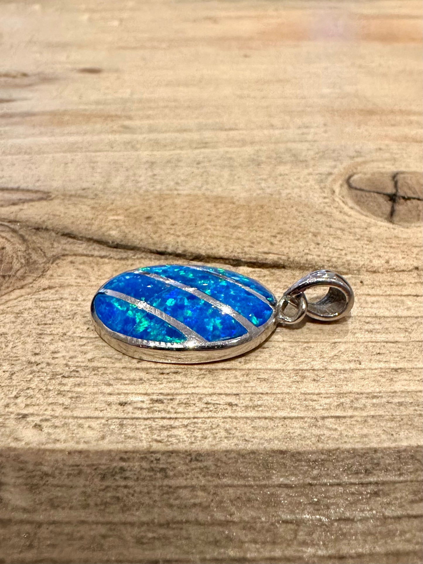 Modern Opal Simulated 925 Silver Pendant