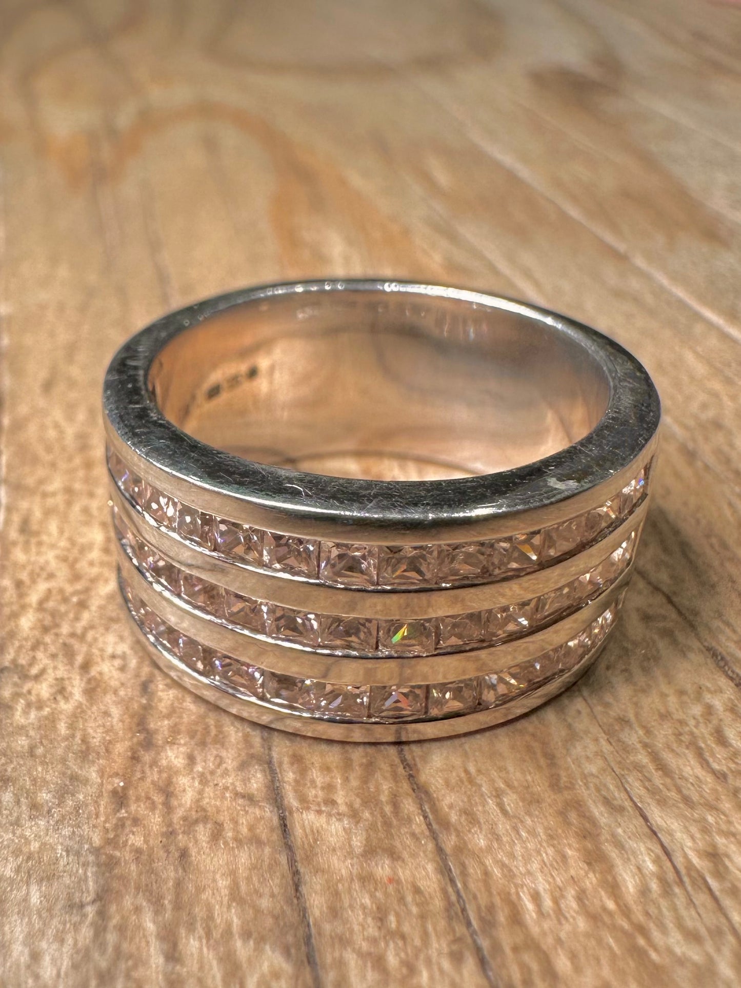 Modern Pink CZ Band 925 Sterling Silver Size Q1/2 Ring