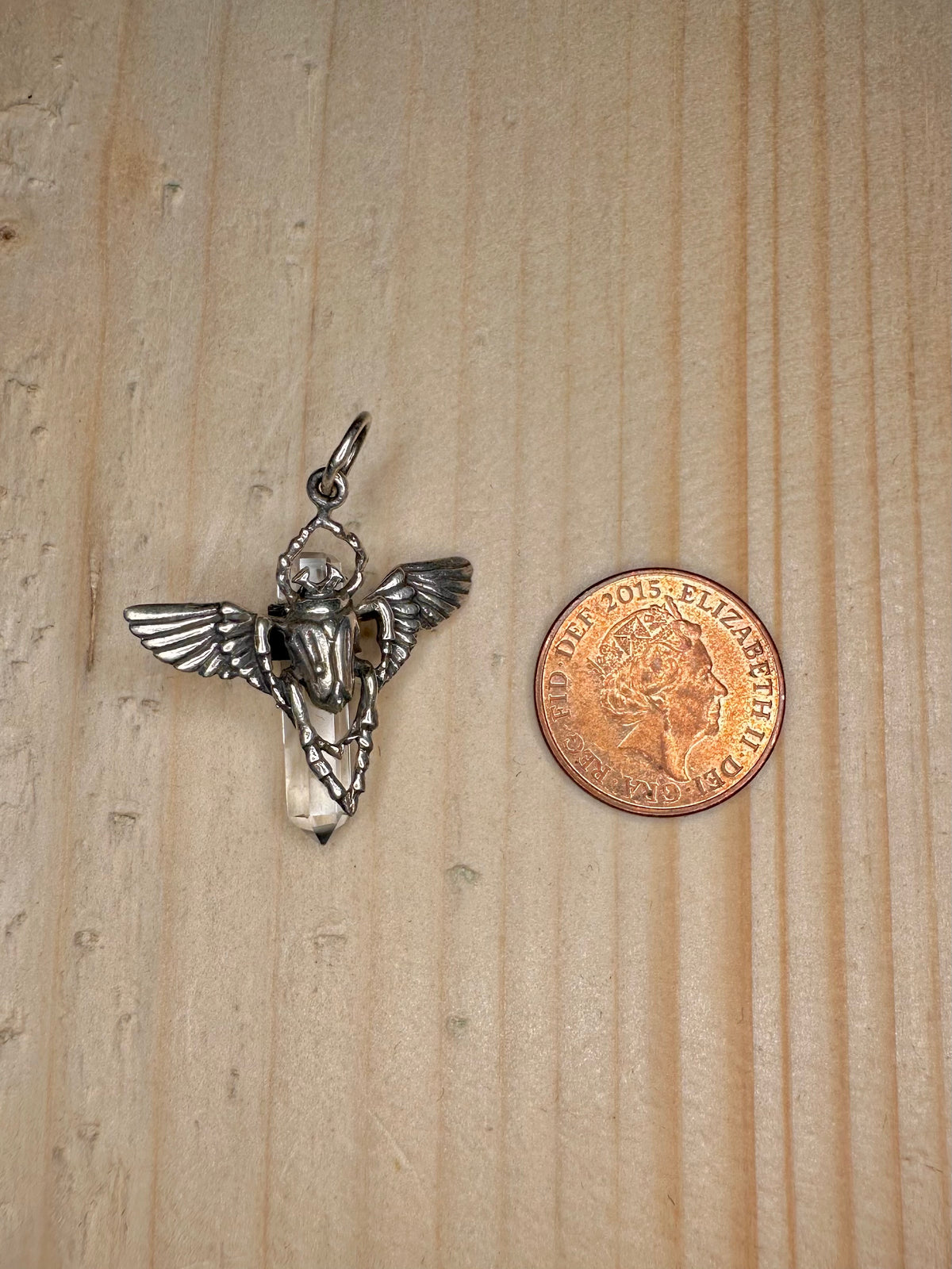 Winged Scarab Crystal 925 Sterling Silver Pendant
