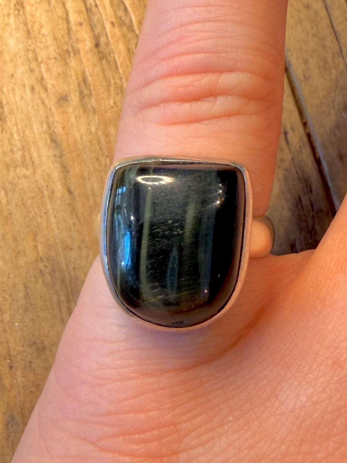 Blue Tigers Eye Stone 925 Sterling Silver Size O Ring