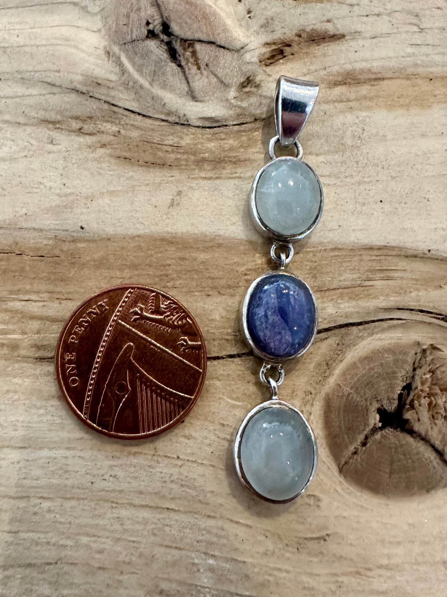 Modern Moonstone and Kyanite Dangle 925 Silver Pendant