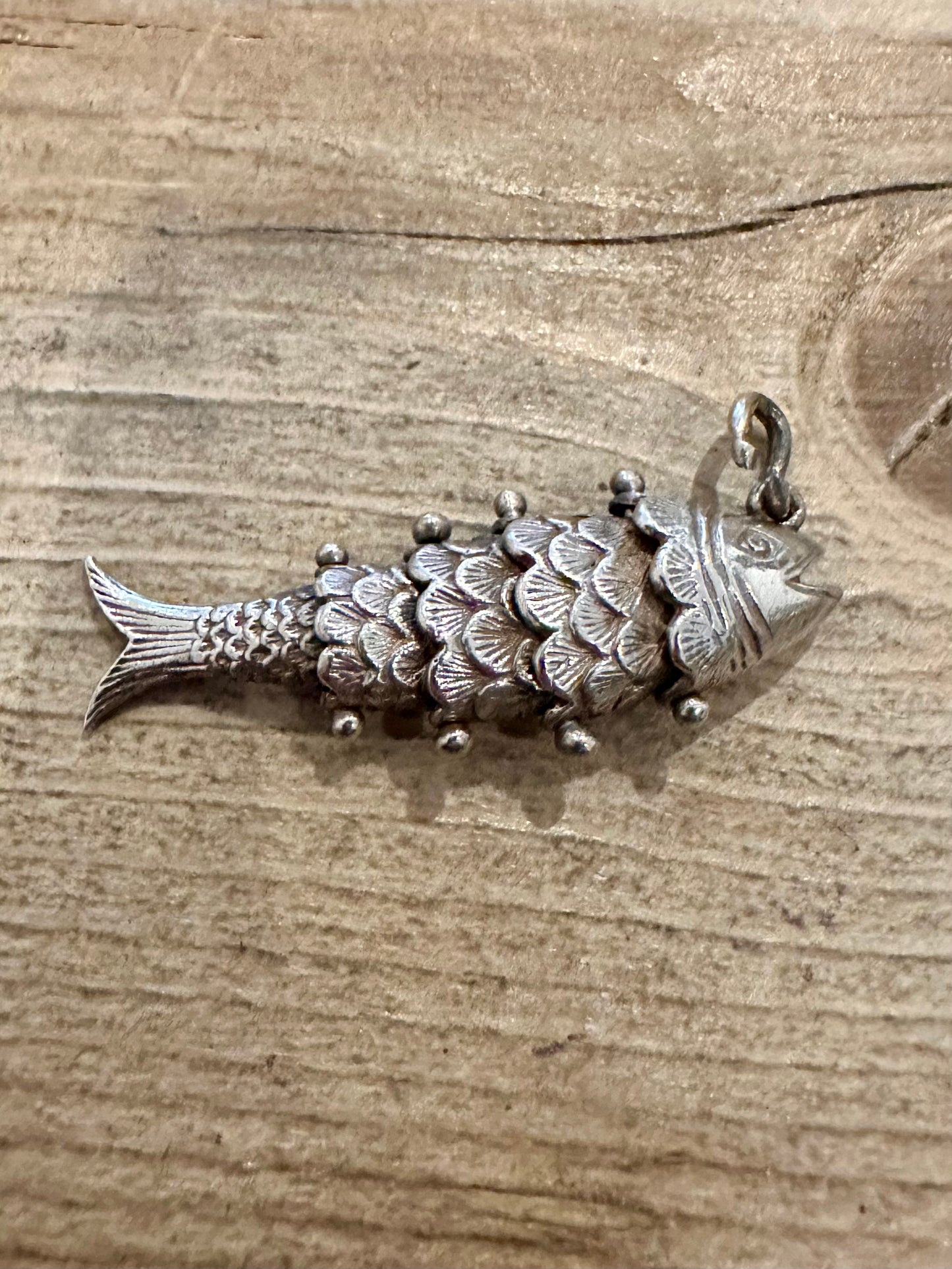 Vintage Articulated Moving Fish 925 Silver Pendant