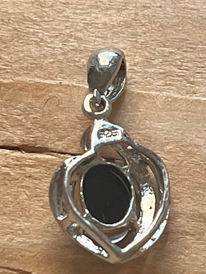 Abstract Heart Black Opal 925 Sterling Silver Pendant
