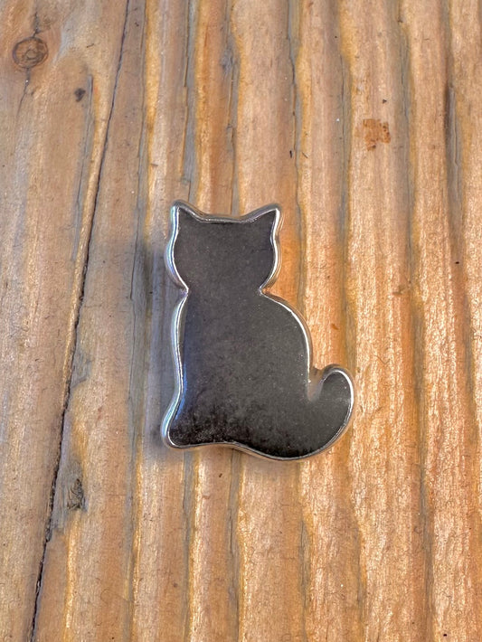 Black Stone Cat Silver Pendant