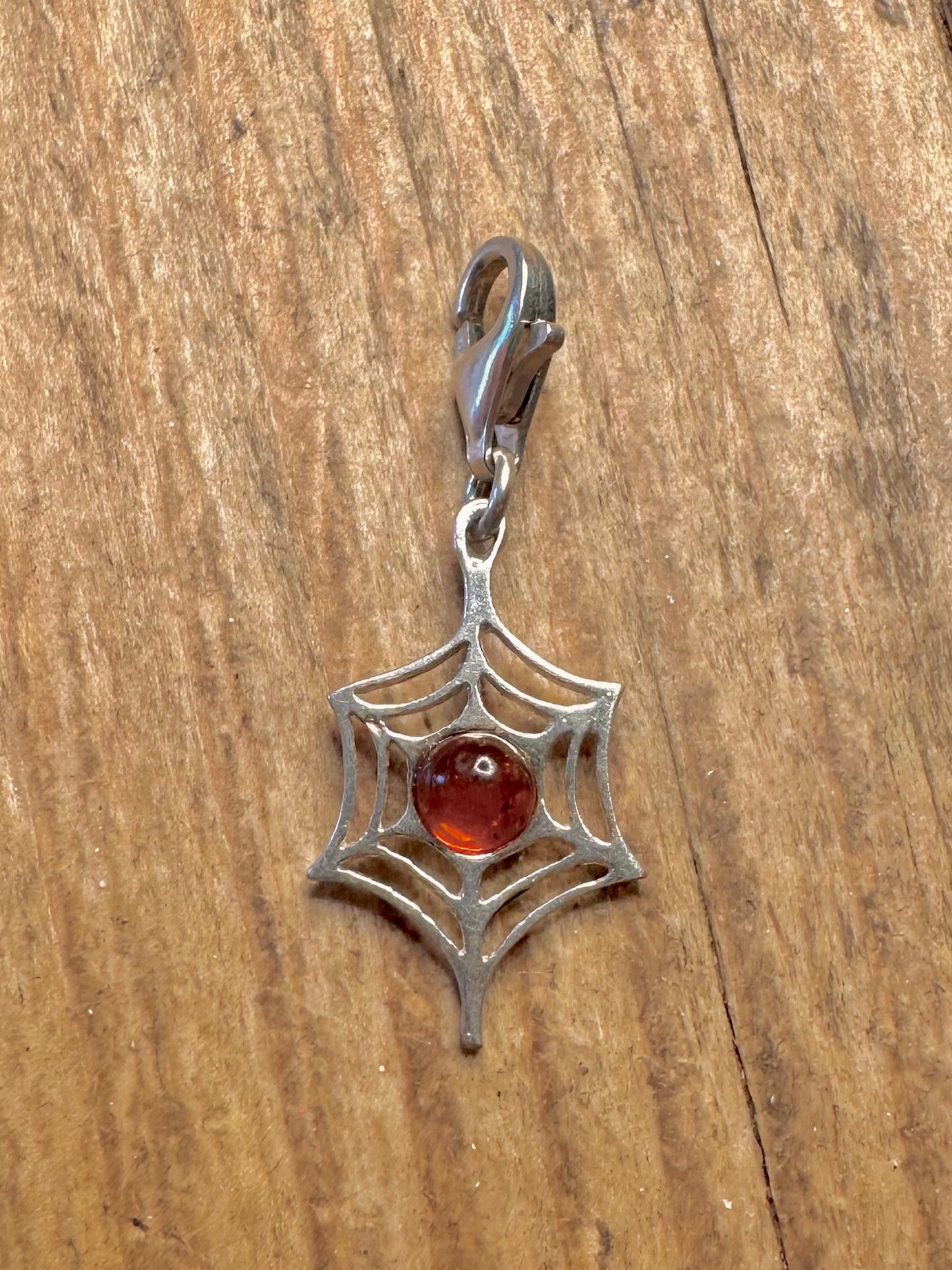 Amber Spider Web Clasp 925 Sterling Silver Charm Pendant