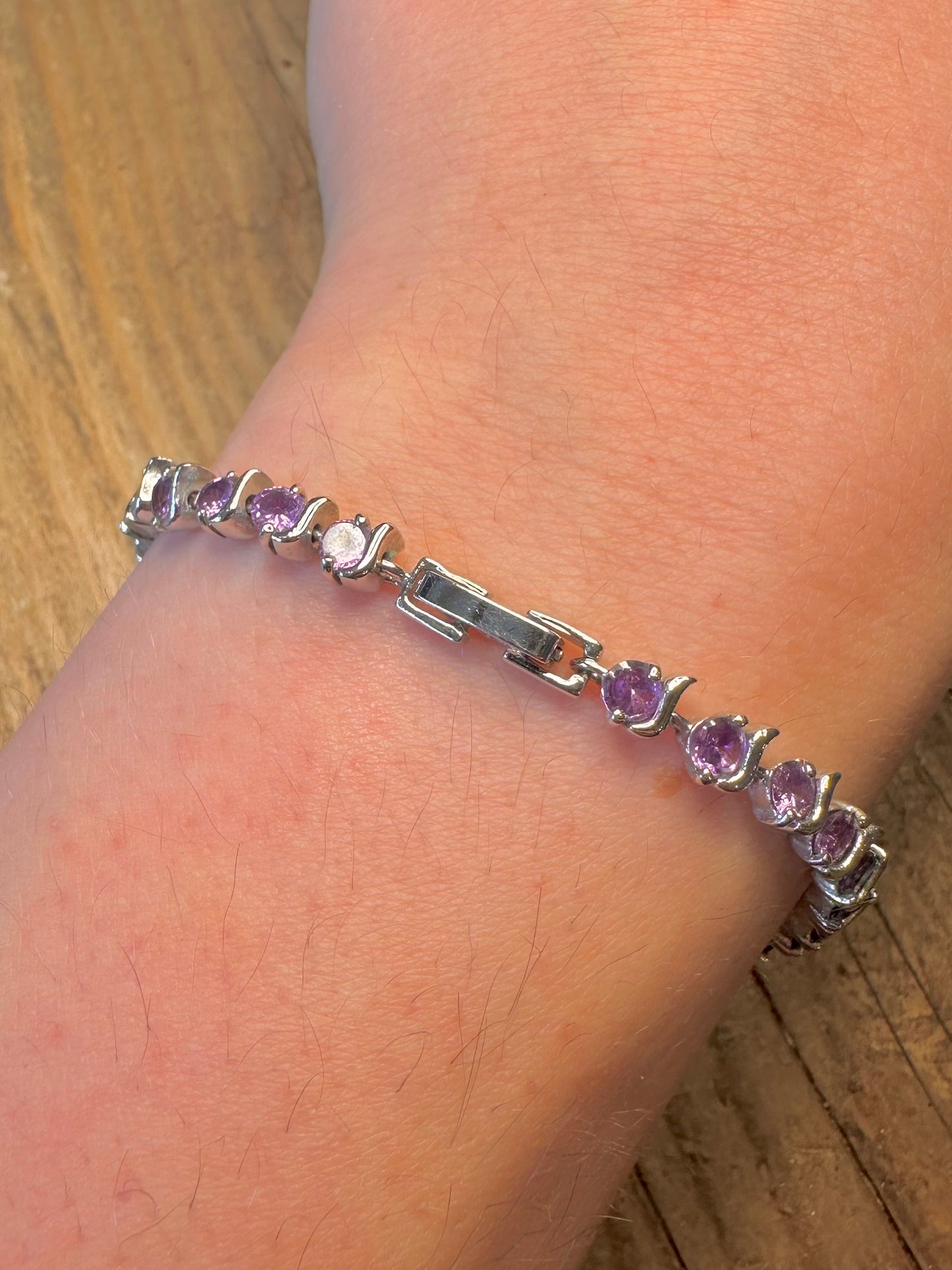 Purple Gemstone Tennis 925 Sterling Silver 7.5 inch Bracelet