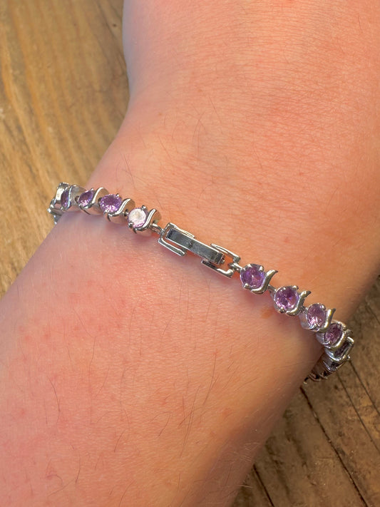 Purple Gemstone Tennis 925 Sterling Silver 7.5 inch Bracelet