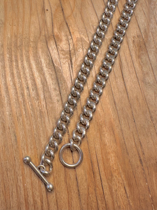 Vintage 1999 Diamond T Bar Chunky Curb Chain 925 Sterling Silver 20 inch Necklace