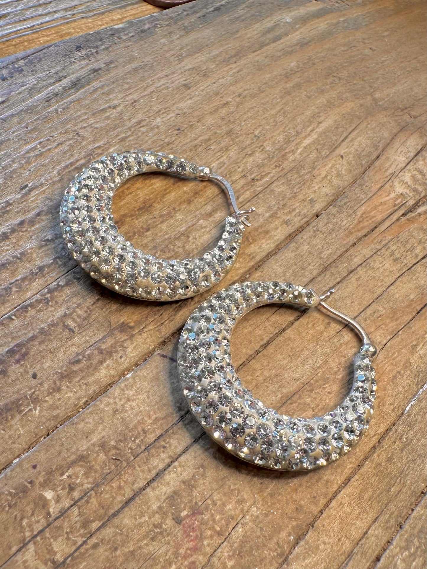 Chunky White CZ Stones Hoops 925 Sterling Silver Earrings