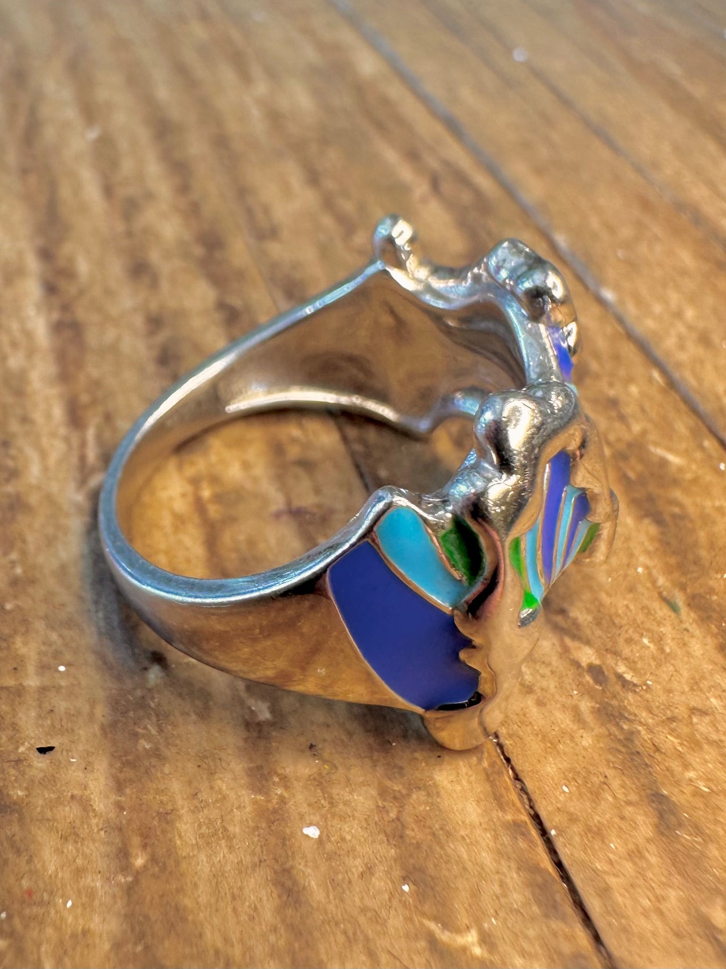 Isabelle Liu Wavy Blue and Green Enamel 925 Sterling Silver Size Q 1/2 Ring