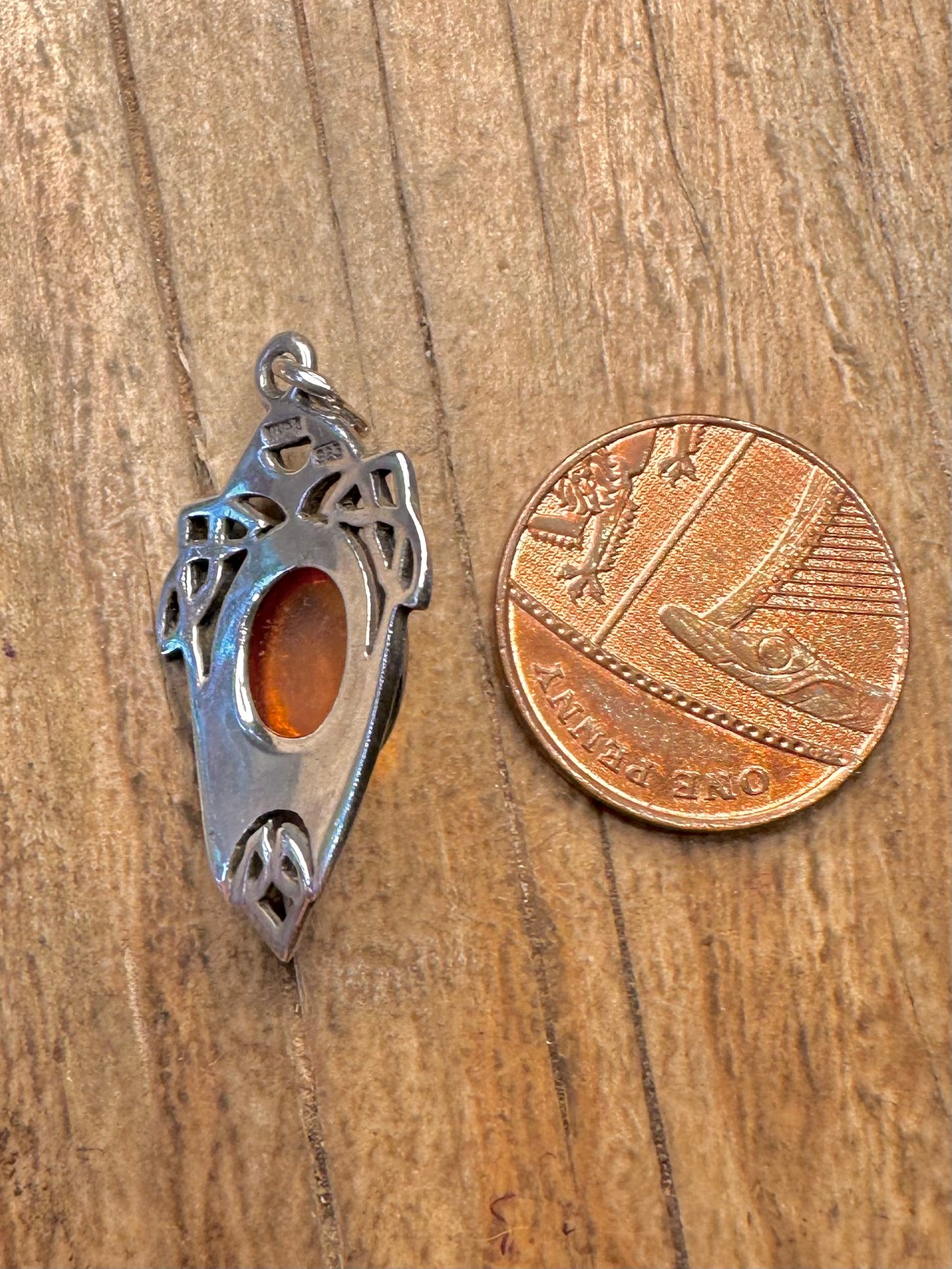 Vintage Keltischer Bernstein 925 Sterling Silber Anhänger