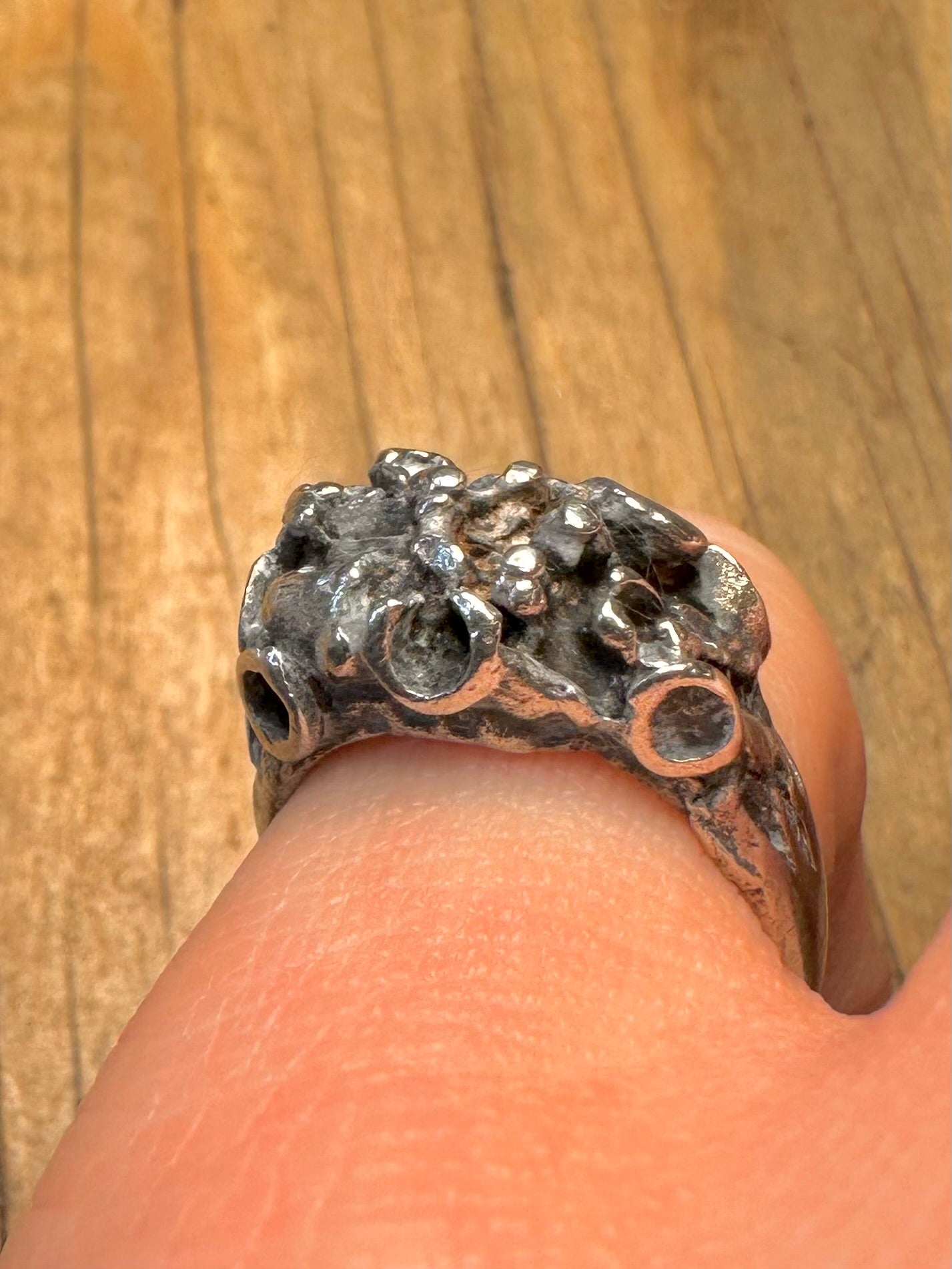 Brutalist Coral Style Textured 925 Sterling Silver Adjustable Size M Ring