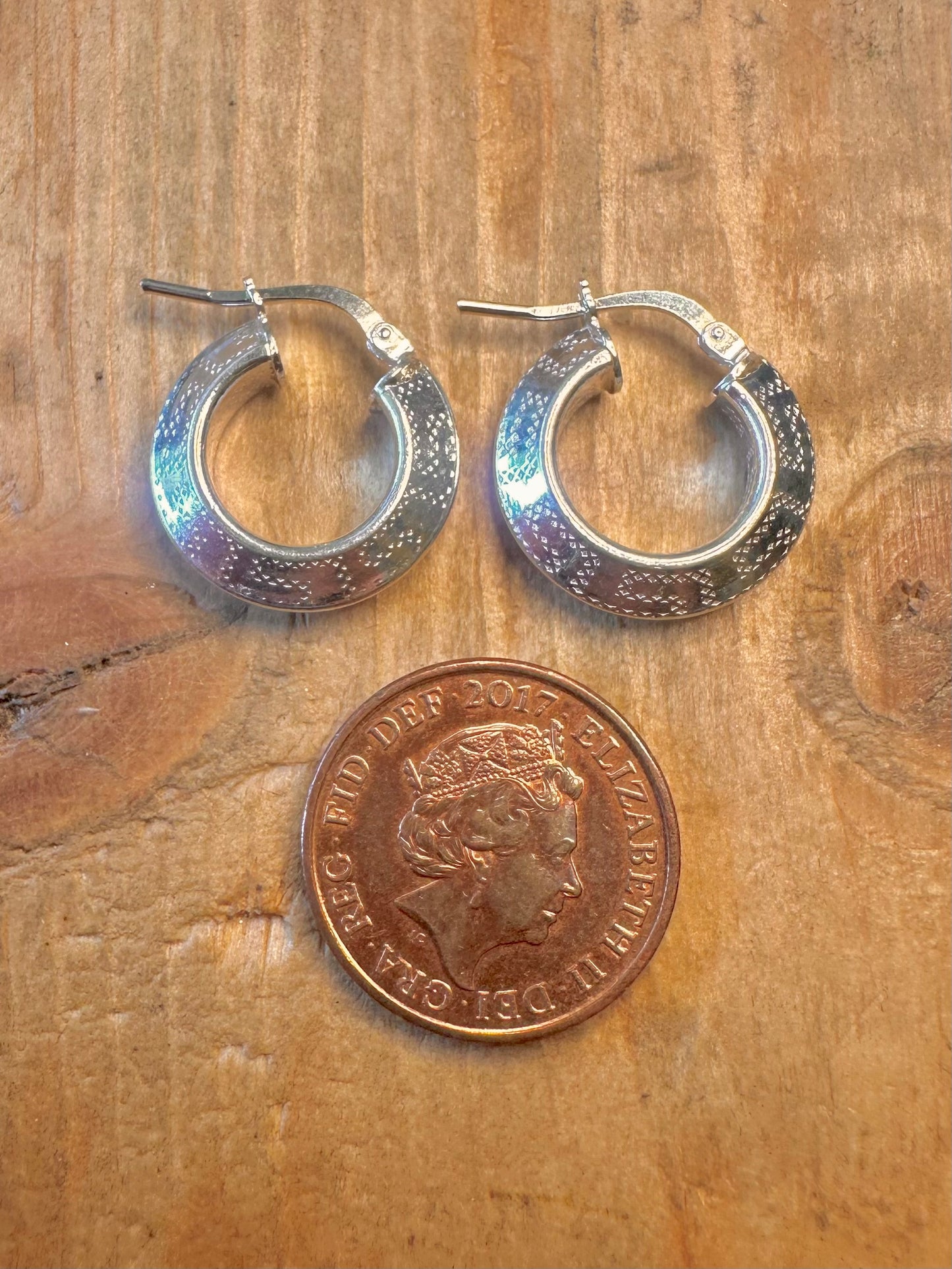 Greek Key Design Hoops Italian 925 Sterling Silver Earrings