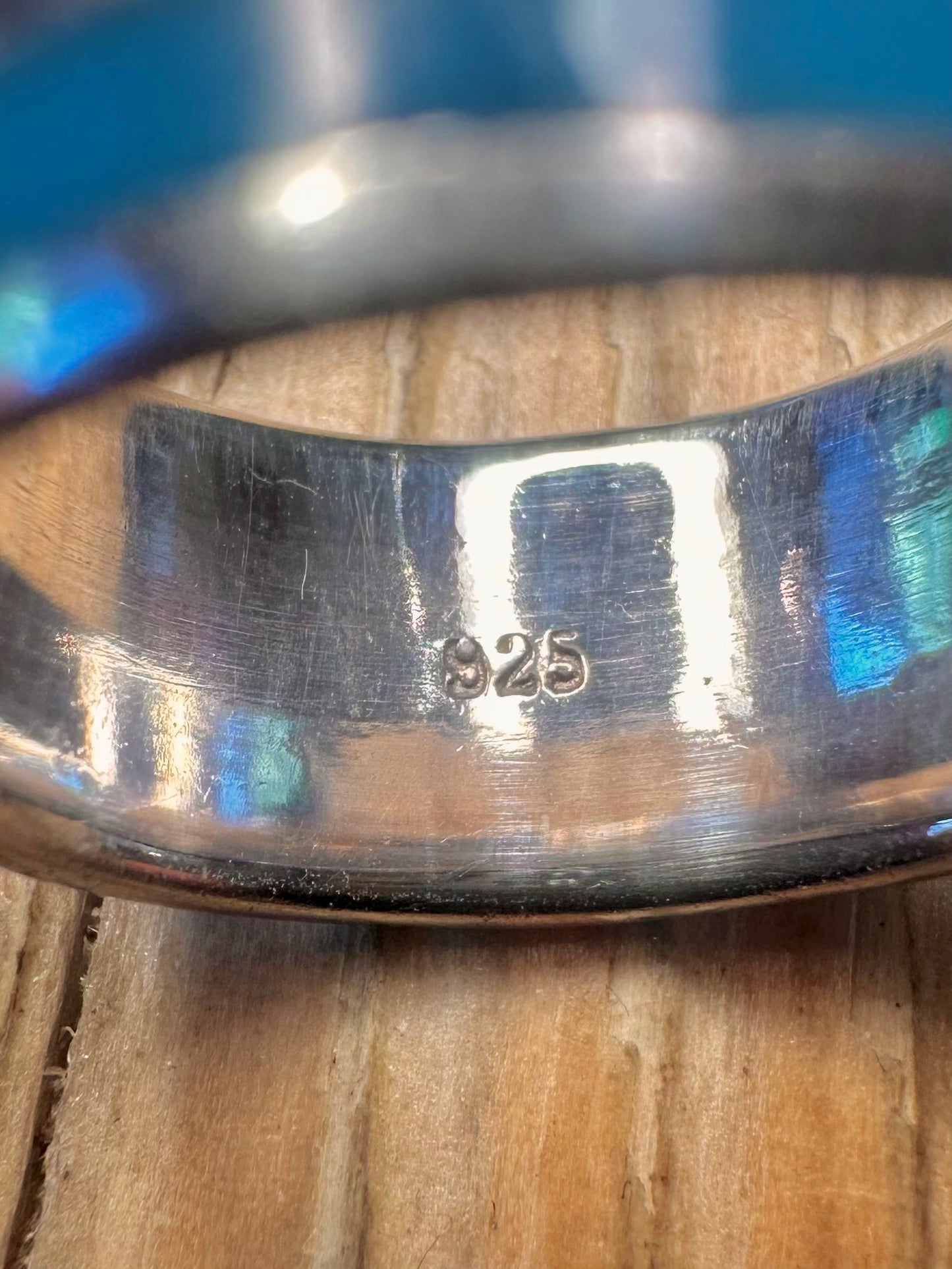 Modern Blue Stripe Inlay 925 Sterling Silver Size K1/2 Ring