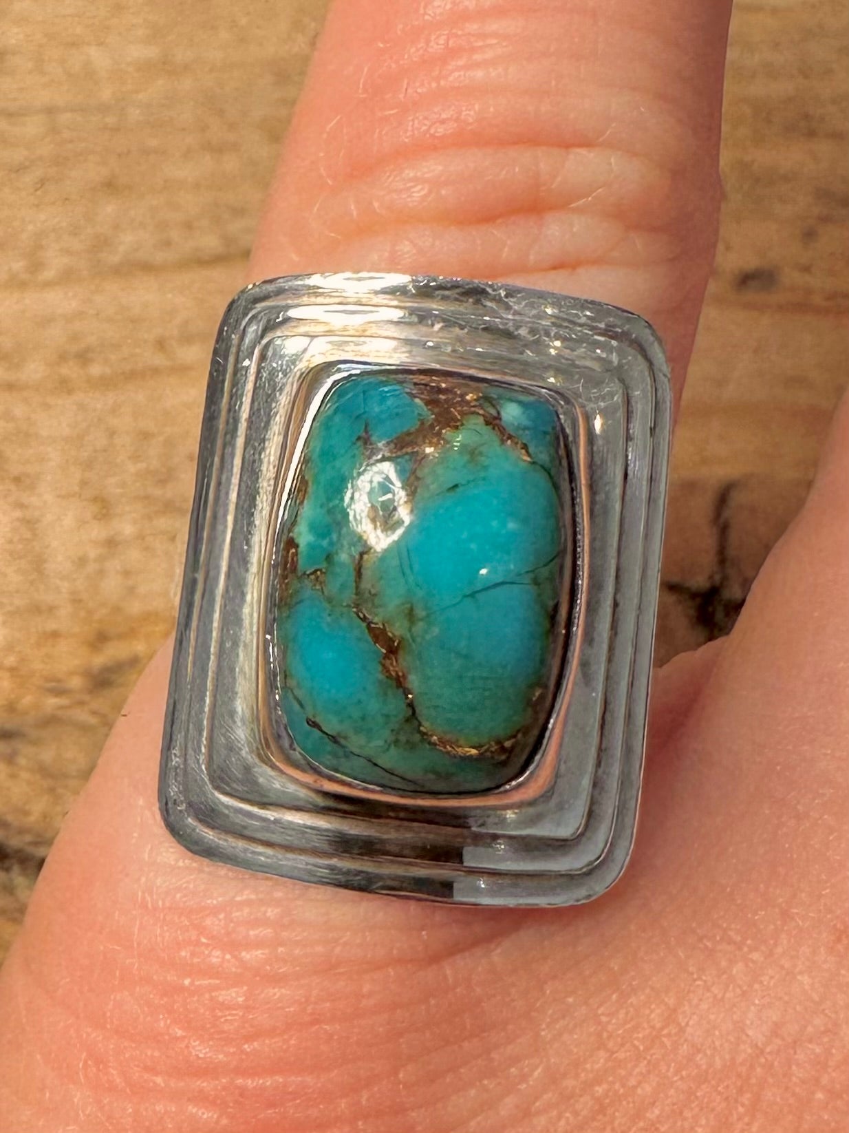 Vintage Square Turquoise 925 Silver Size K Ring