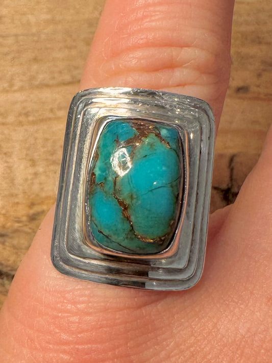 Vintage Square Turquoise 925 Silver Size K Ring