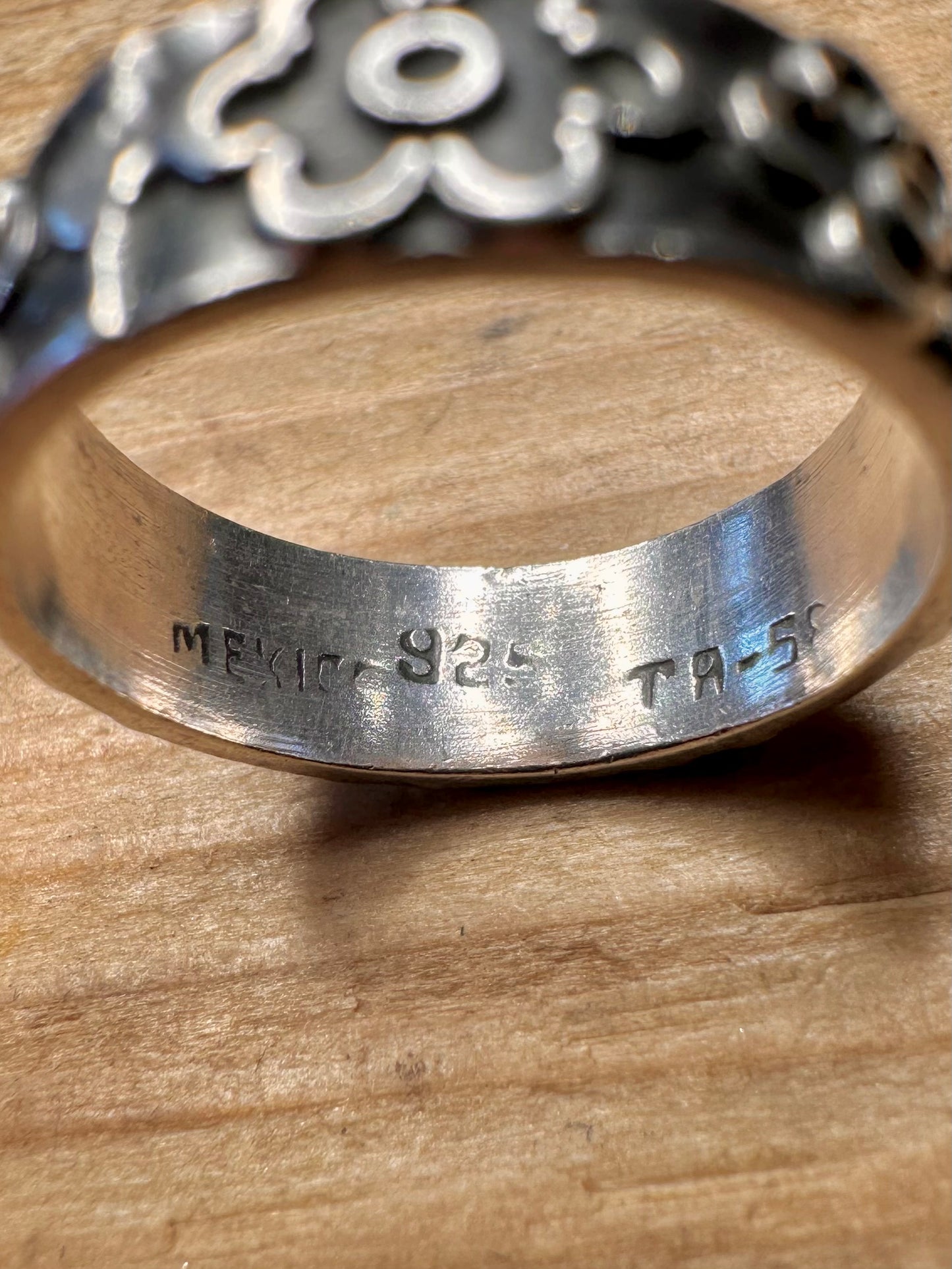 Vintage Flower Band Mexico 925 Sterling Silver Size P Ring