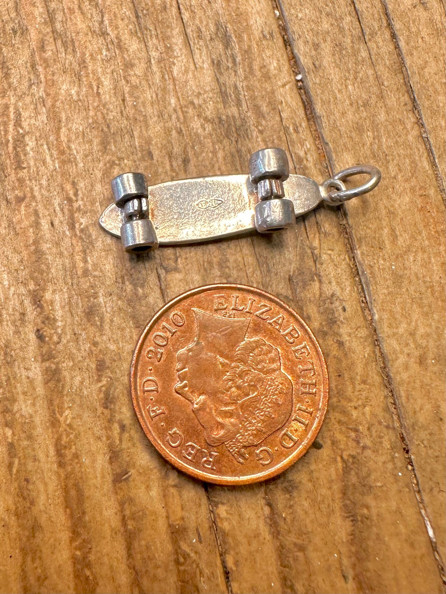 Skate Board Moving Wheels 925 Sterling Silver Charm Pendant