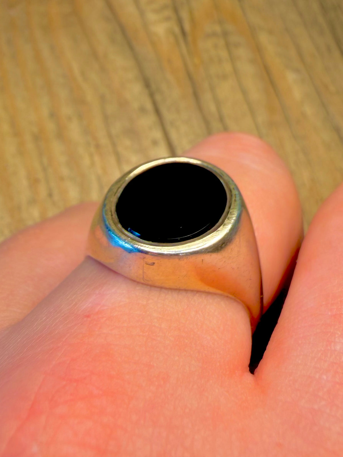Black Onyx Signet Gold on 925 Sterling Silver Size V Ring