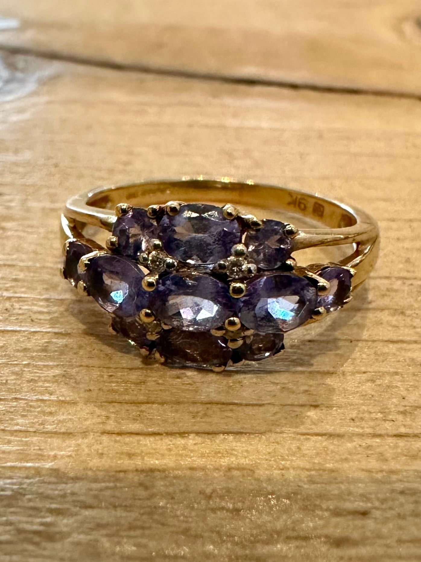 Modern 2006 Tanzanite Cluster 9ct Gold Size K1/2 Ring