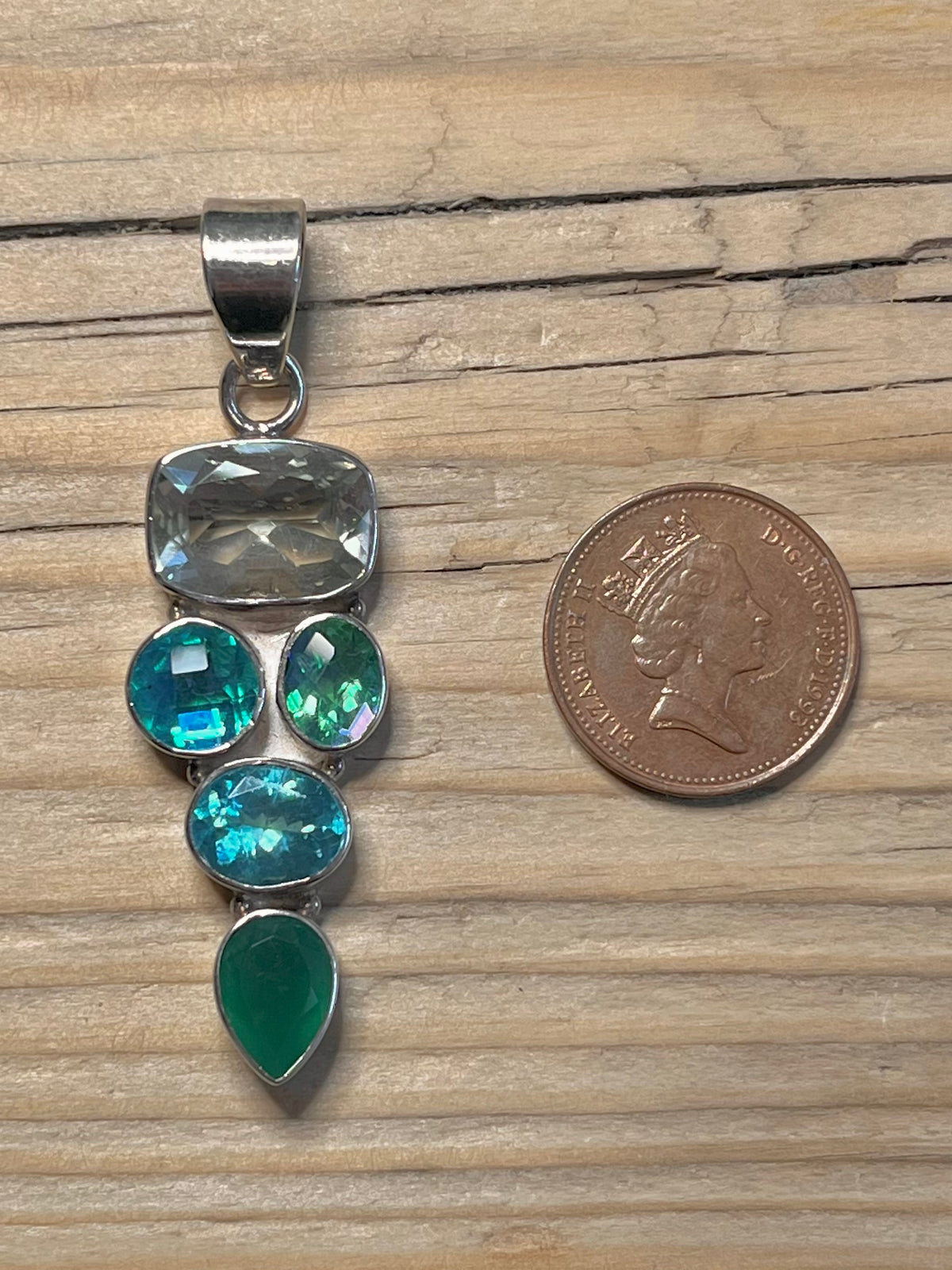 Multi Green Gemstone 925 Sterling Silver Pendant