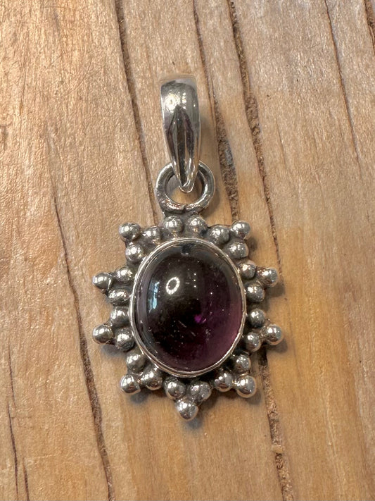 Vintage Amethyst Starburst 925 Silver Pendant