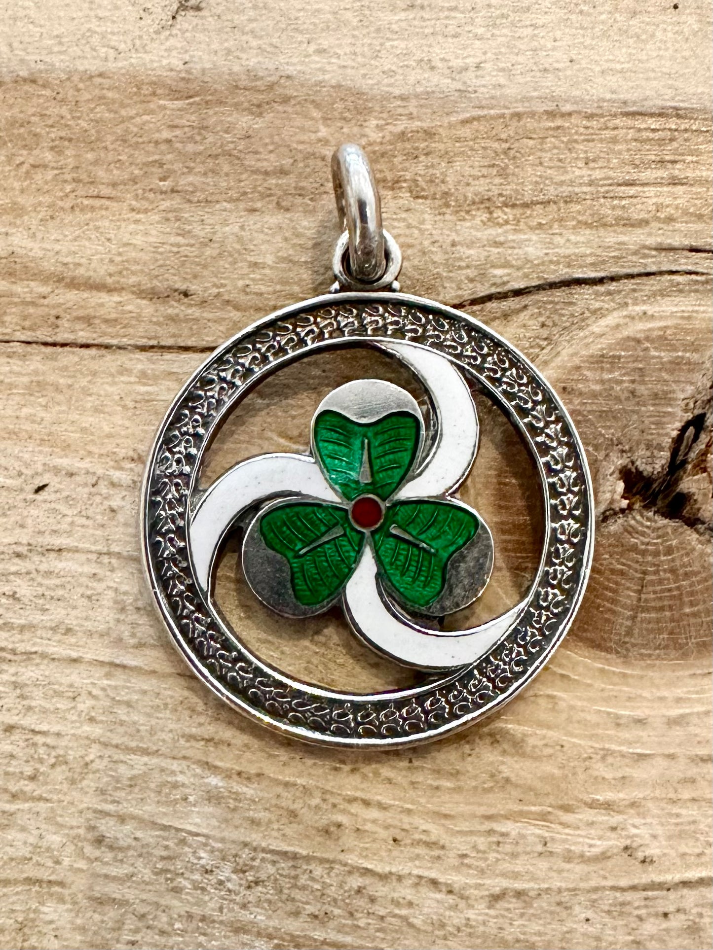 Vintage 1956 Irish Enamel Clover 925 Silver Pendant