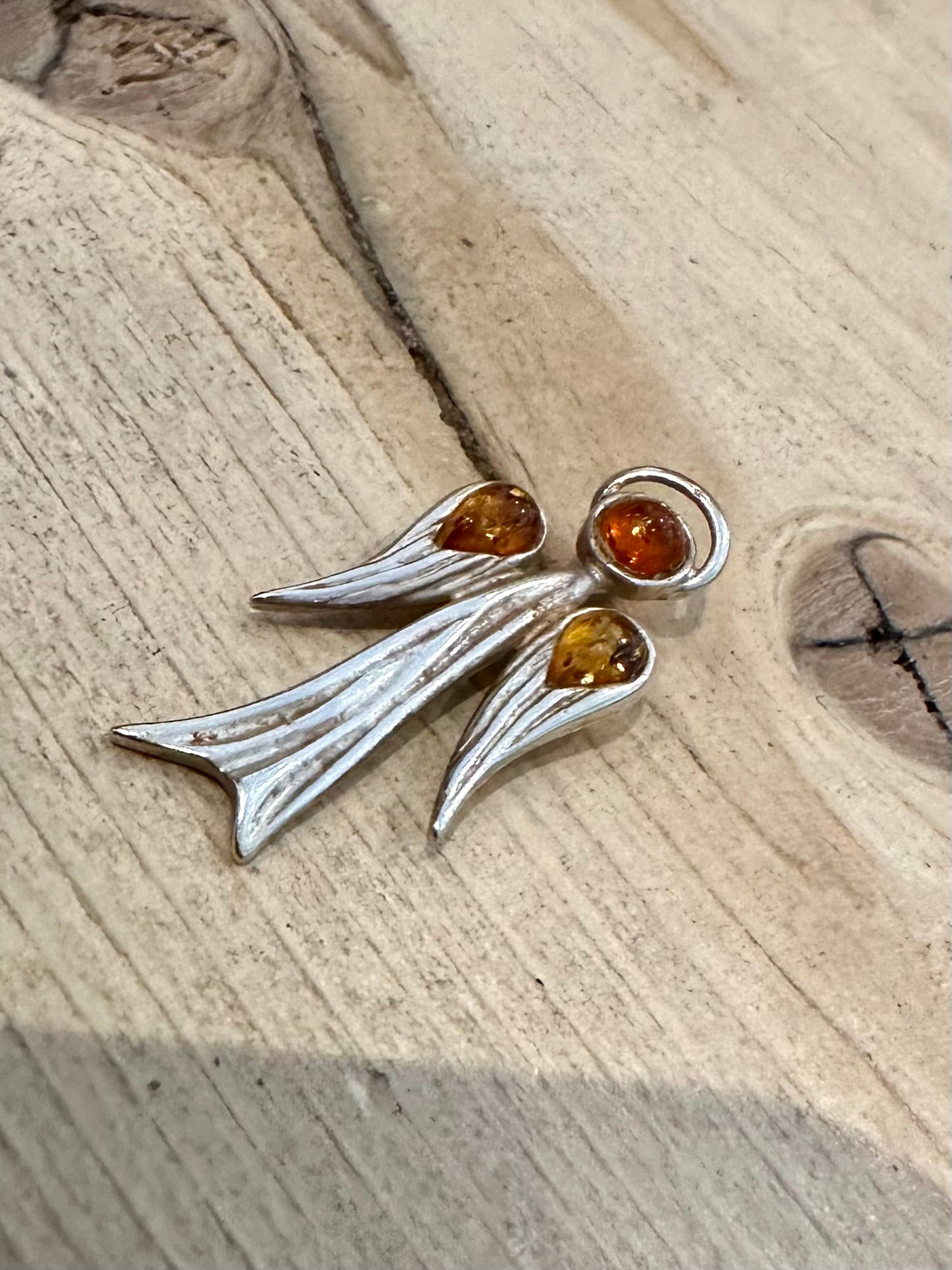 Abstract Amber Angel 925 Silver Pendant