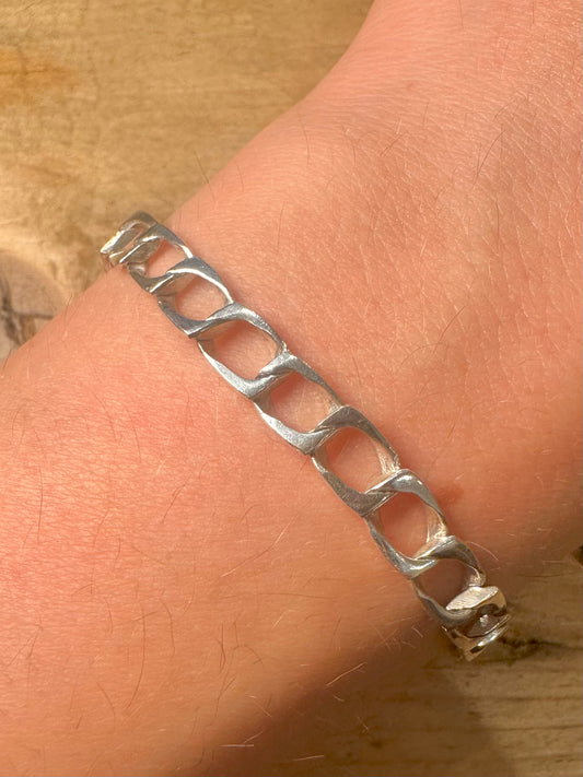 Vintage Curb Chain Italy 925 Silver 7.4 inch Bracelet