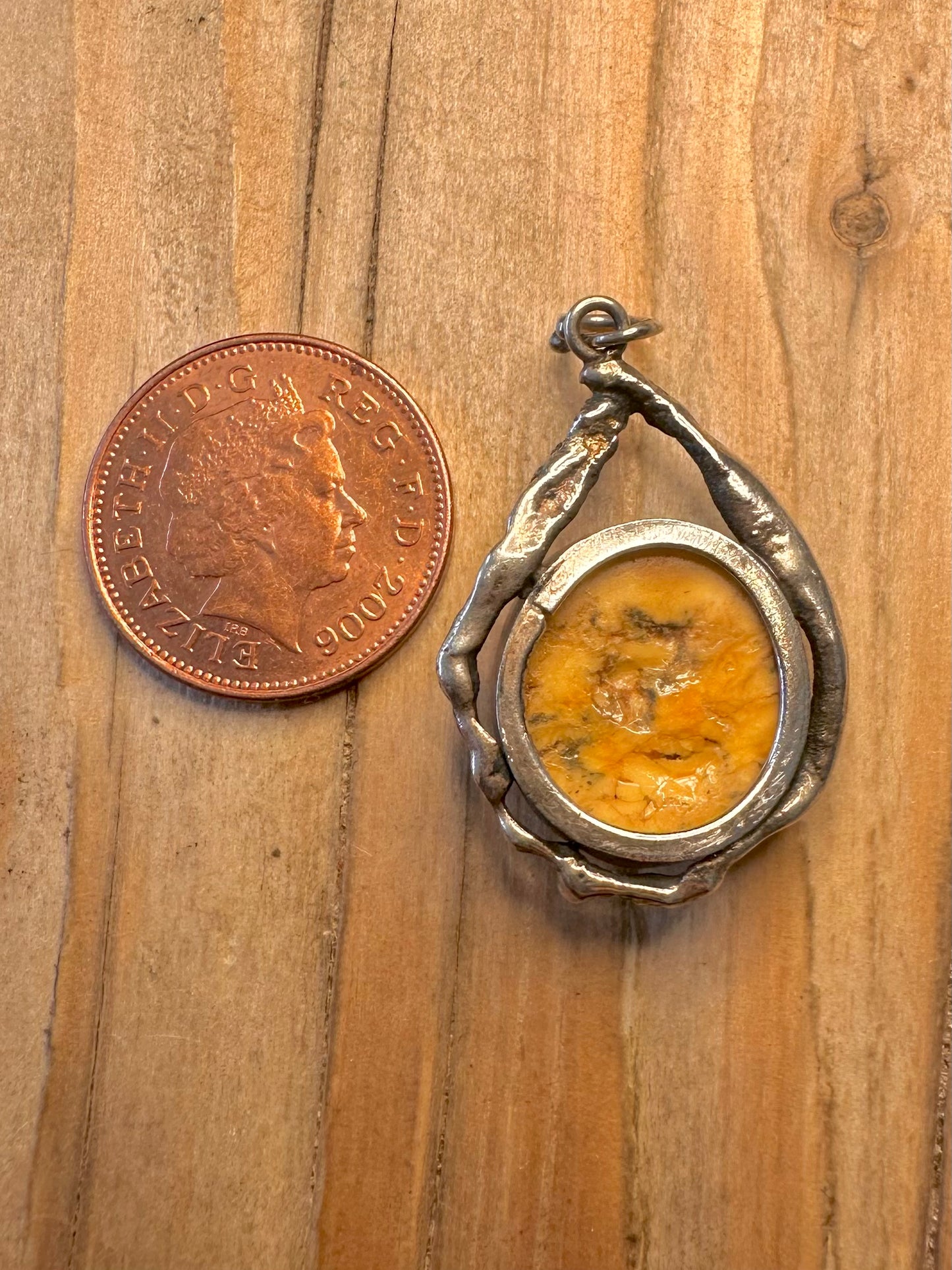 Vintage Yellow Orange Jasper 925 Sterling Silver Pendant