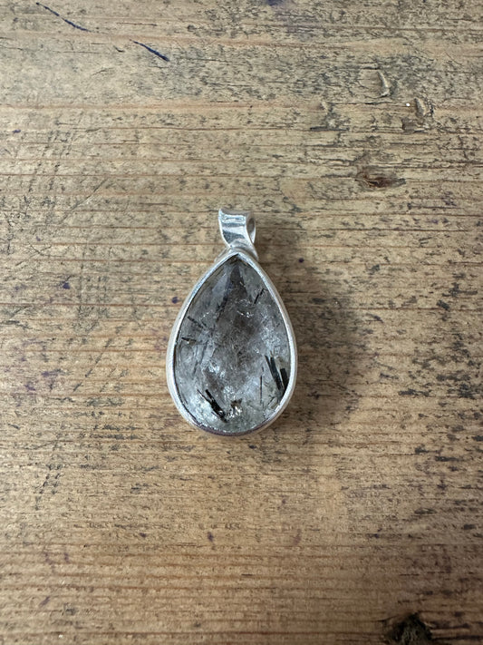 Modernist Black Rutile Chunky 925 Silver Pendant