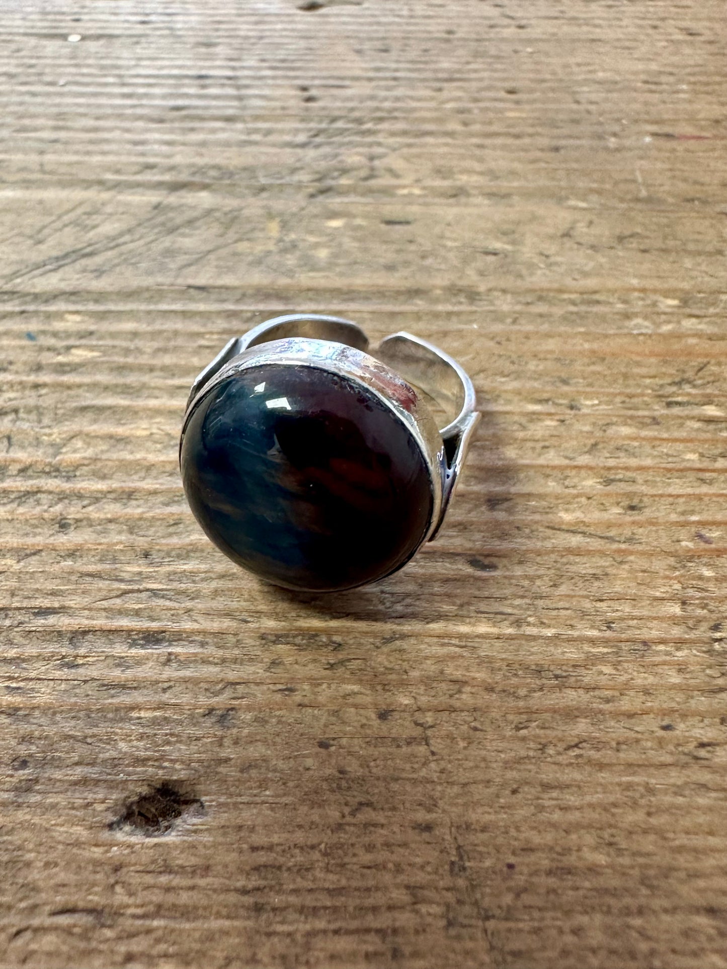 Vintage Dark Tigers Eye 925 Silver Size O Adjustable Ring