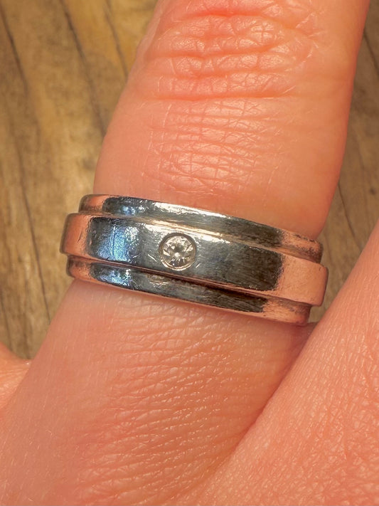 Vintage Cubic Zirconia Band 925 Sterling Silver Size P1/2 Ring