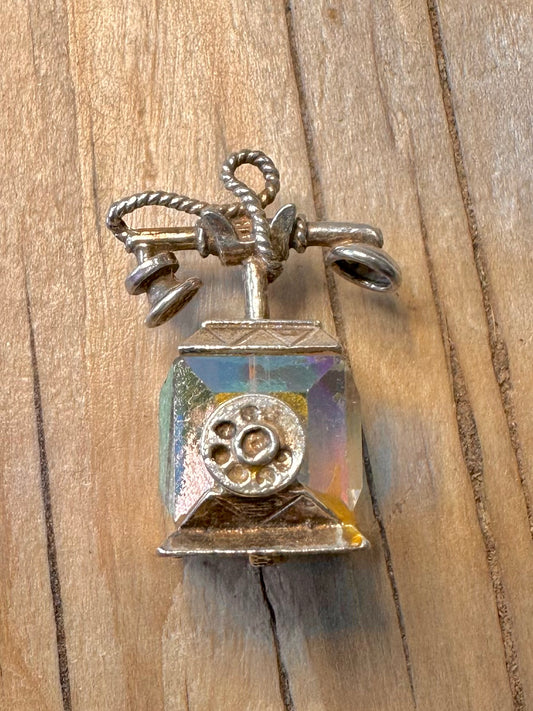 Vintage Crystal Telephone 925 Silver Charm Pendant