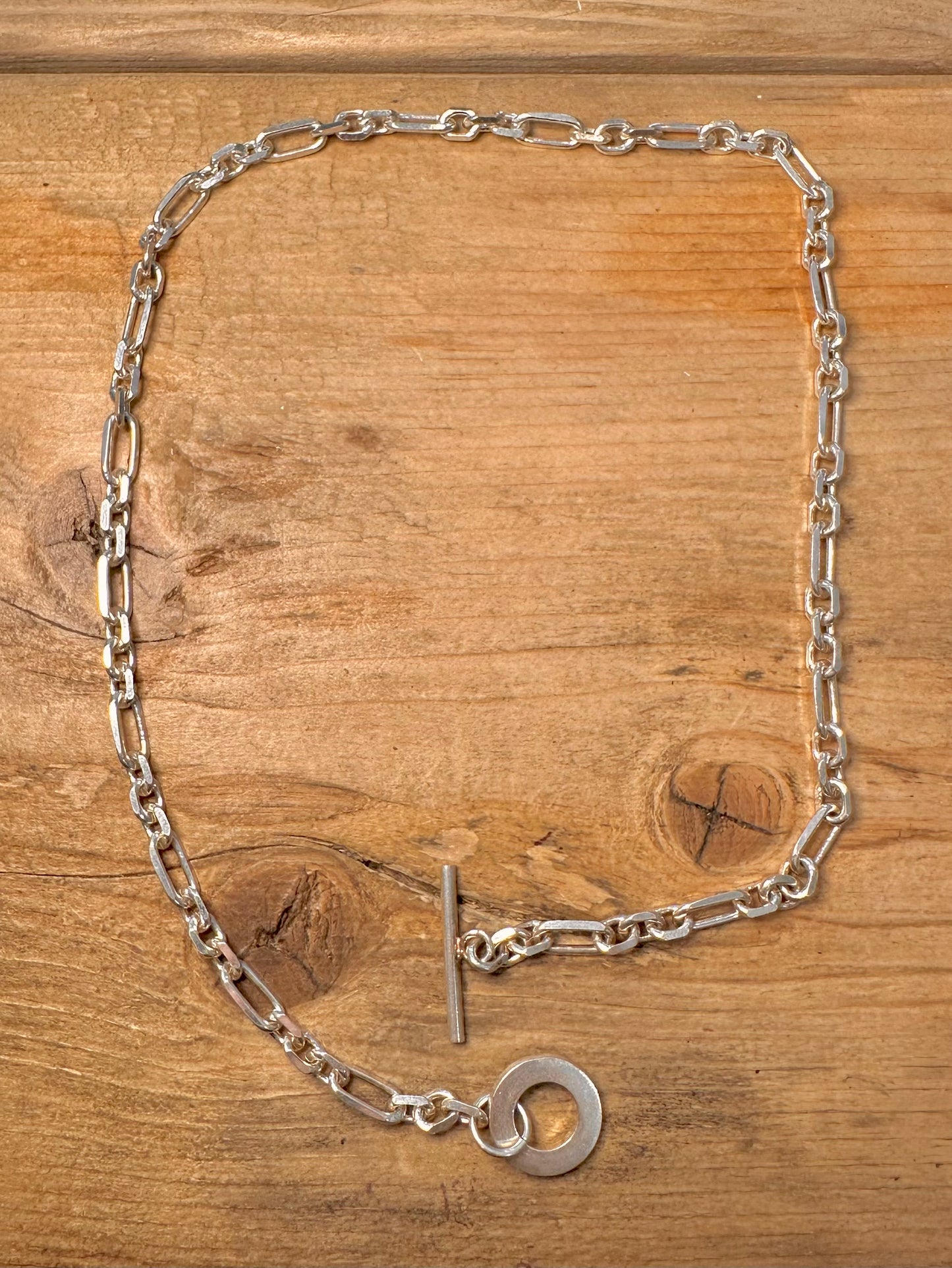 Abstract Paperlink Chain T Bar Clasp 925 Silver 17.5 inch Necklace