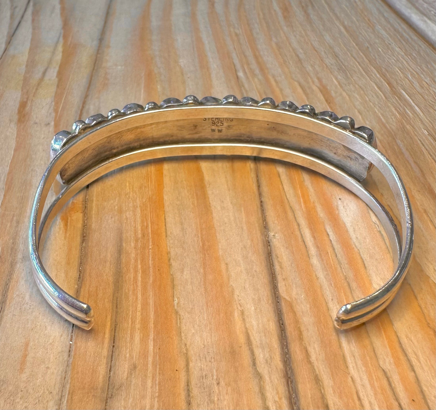 Vintage Turquoise Native American Maker WW 925 Silver Cuff Bangle
