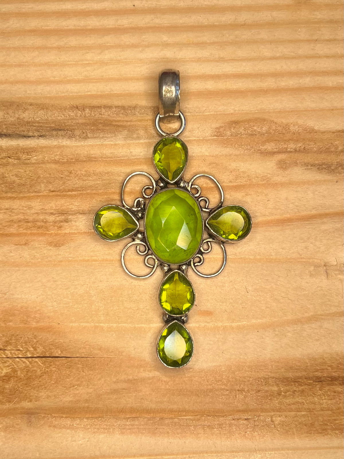 Large Peridot Cross 925 Sterling Silver Pendant