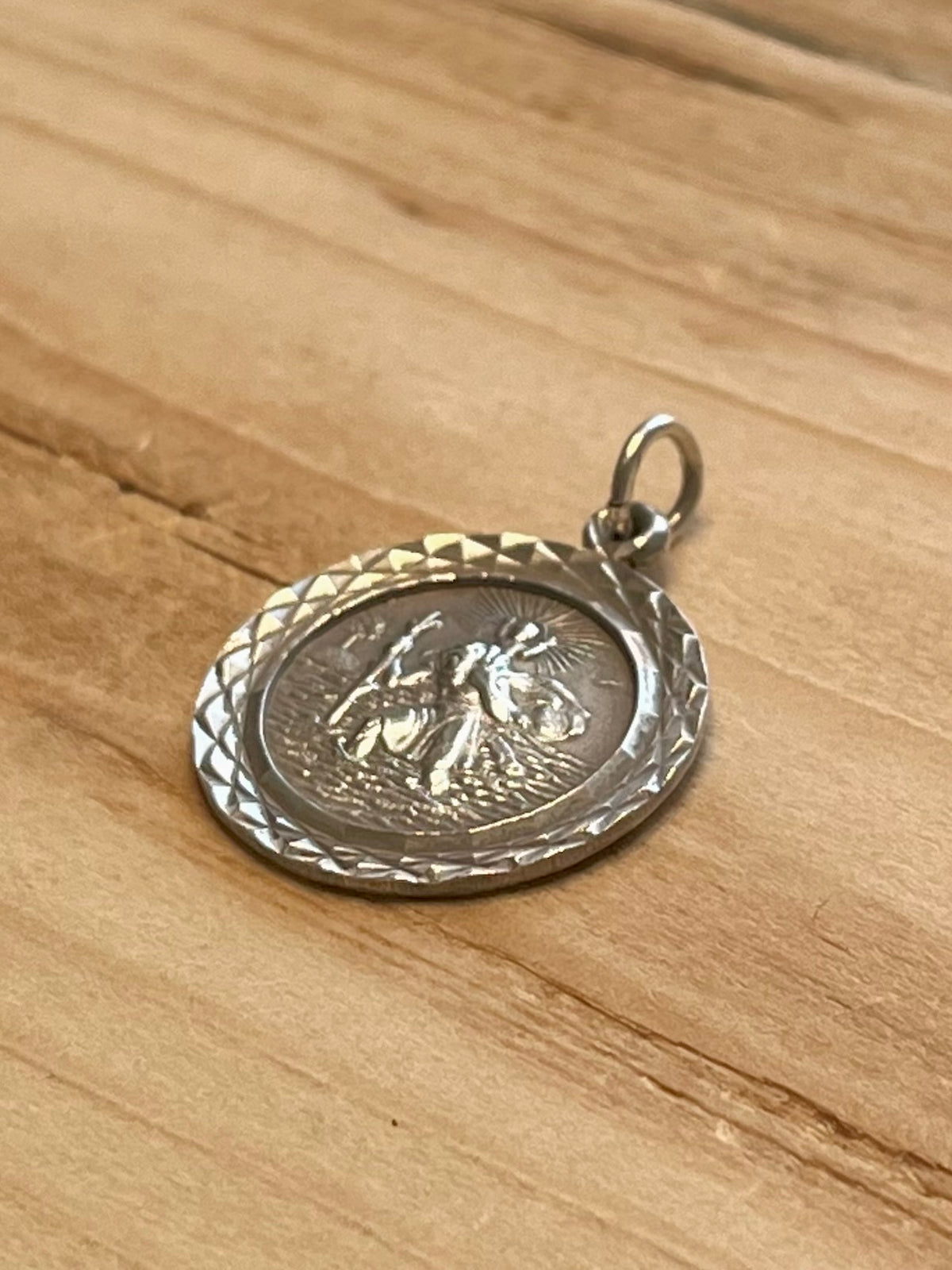 St Christopher Textured Border 925 Sterling Silver Pendant
