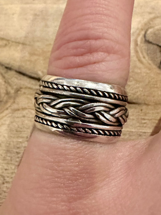 Vintage Tribal Band 925 Silver Size L Ring